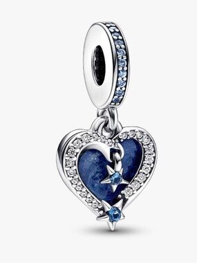 PANDORA Celestial Heart Double Dangle Charm CZ Blue Enamel Love Stars NEW in Box